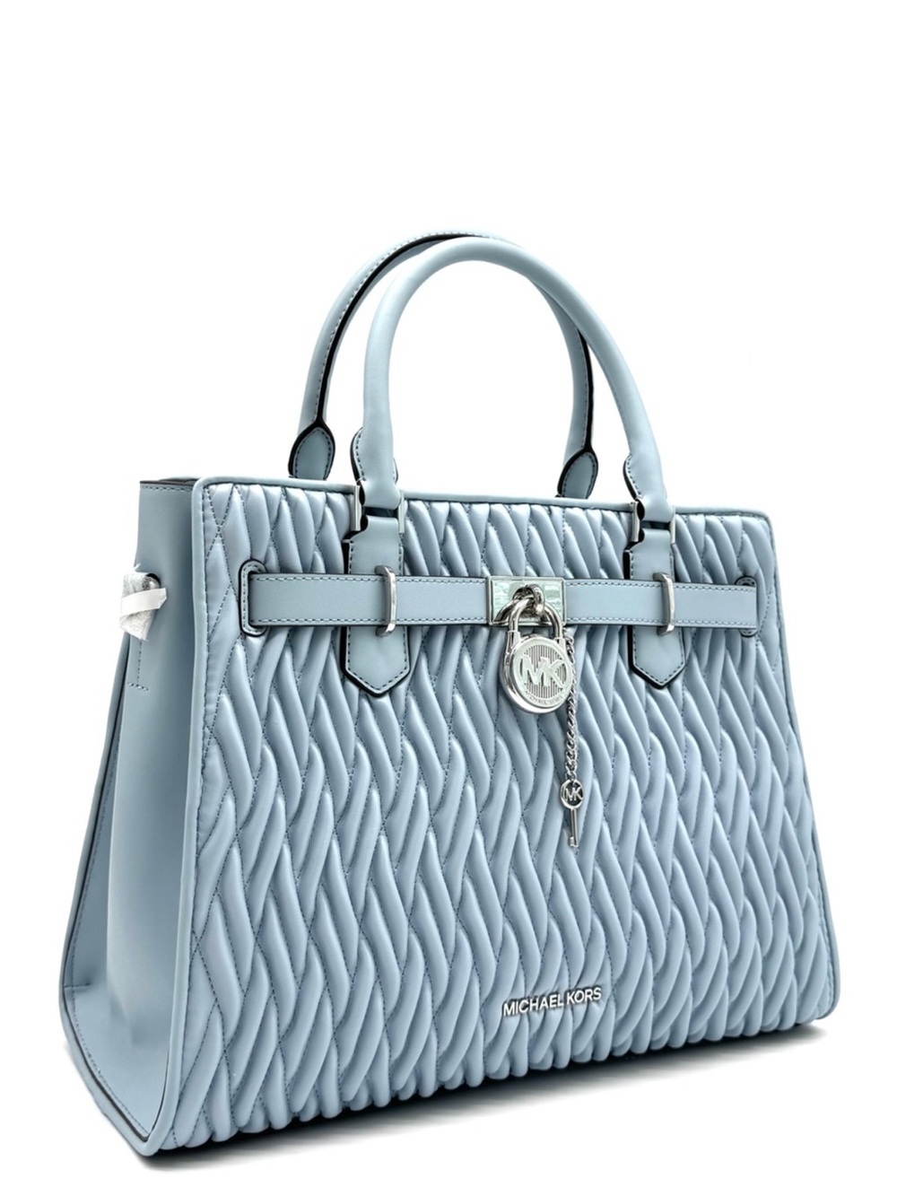 Michael Kors Hamilton Medium Matelassé Satchel Bag Pale Ocean - Picture 3 of 10